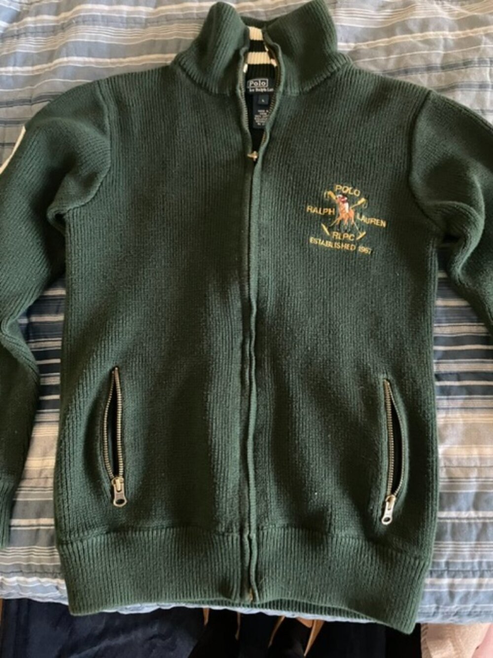 Ralph Lauren Vintage Polo Forest Green Woman's (XS) or Kids Zip-Up Sweater